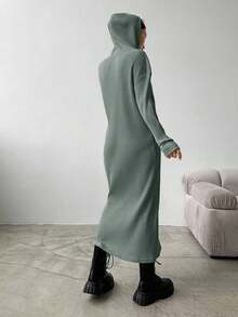 EURMUSE Damen Einfarbiges Kleid mit Kapuze und Drop Shoulder aus Strick - Minzgrün - Übersicht 4