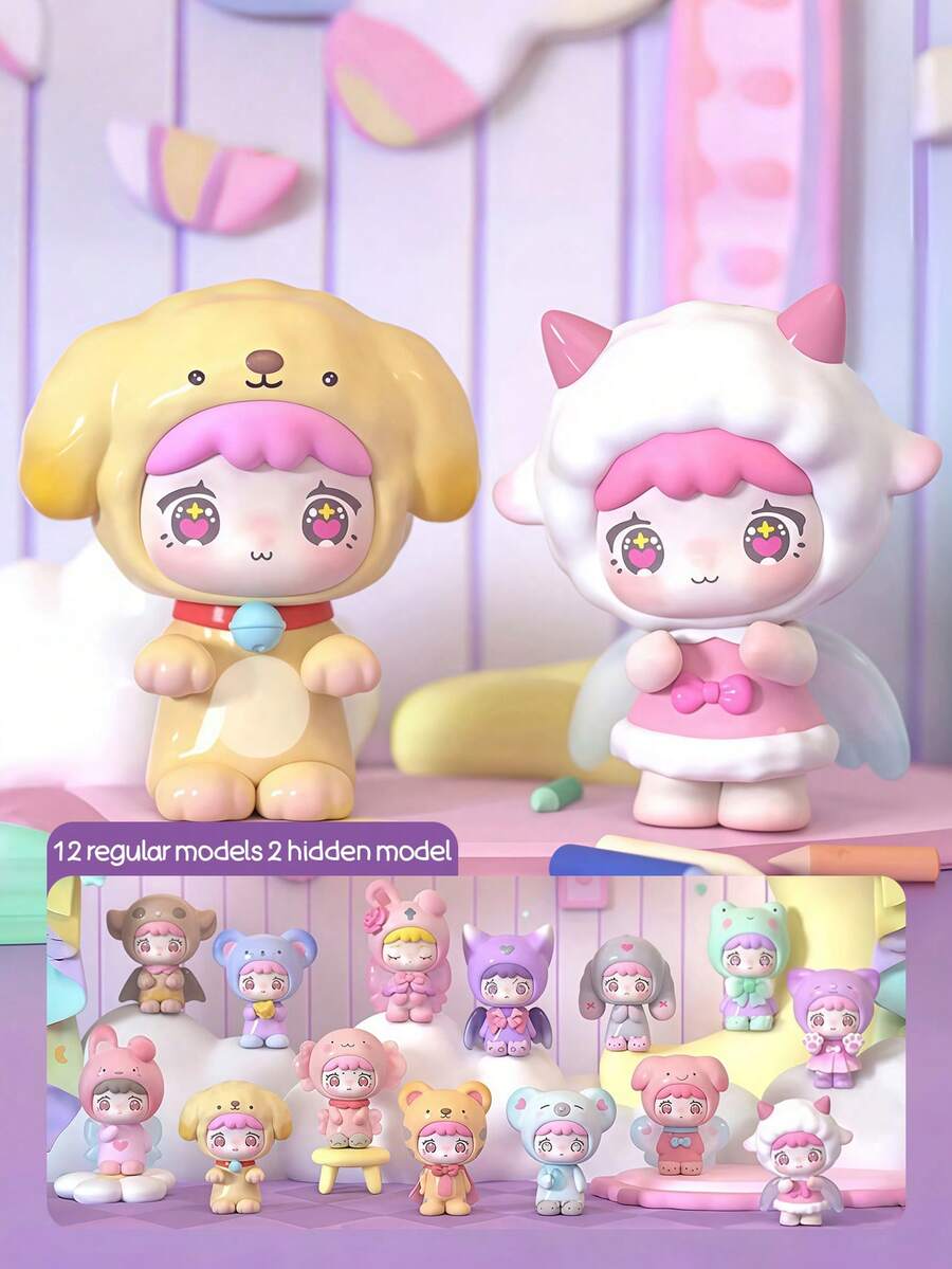 POKOJA LAND 盲盒（非毛绒填充），可爱动物耳朵摆件 - 稀有隐藏款收藏摆件，采用优质材料制成，适合桌面摆放和室内装饰。是馈赠亲朋好友的理想礼物。可爱卡通人物装饰摆件