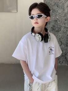 DAZY Camiseta de manga corta casual de cuello redondo con estampado de letras y palmeras para niño preadolescente en verano - Blanco - Ver 2