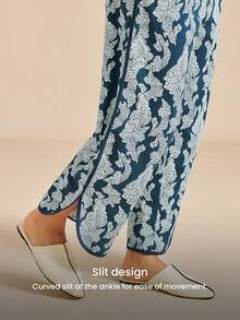 LUVLETTE Soft Cotton Patterned Wide Fit Women Lounge Bottom Airy Pajama Pants Pajama Style Trousers Pants With Pockets - Pink - View 5