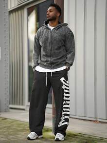 Heavens Edit Autumn And Winter "It Is What It Is" Pattern Men's Hooded Sweatshirt Top, Slightly Elastic Fit Washed And Distressed Cotton Black Long-Sleeved Cardigan Zipper Sweatshirt, Outdoor Daily Casual Jacket - Black - View 2