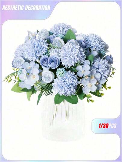 1/30pcs Artificial Flowers Rose Bouquets Hydrangea Peony Valentine's Day Gifts Birthday Party Decorations Wedding Flower Baskets Bride Holding Flowers Home Furnishings Dining Rooms Bedrooms Windowsills Vases For Decorations New Year Decorations Outdoor Gardens Start Of School Season