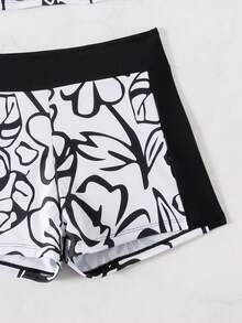 Swim SPRTY Bộ đồ bơi nữ in hoa, áo croptop tay ngắn cổ tròn và quần short đi biển, thích hợp cho kỳ nghỉ biển và lướt sóng, bộ 2 món cho kỳ nghỉ. - Nhiều màu - Xem 7