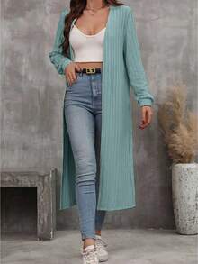 EMERY ROSE Áo khoác nữ dài tay màu trơn, kiểu dáng thường ngày, thoải mái. - Màu xanh lam - Xem 4