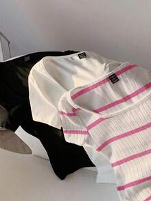 Comfortcana 3件套女士基础款圆领短袖T恤，黑白配色 - 粉色 - 查看 4