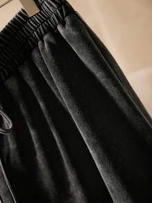 Elaquor 大码女式腰带花边休闲宽松短裤 春夏休闲度假短裤 - 黑色 - 查看 6