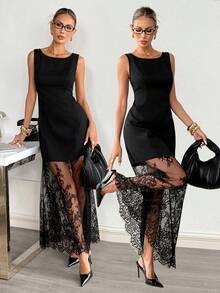 Siren Gaze 女士新款黑色蕾丝拼接连衣裙 - 黑色 - 查看 6