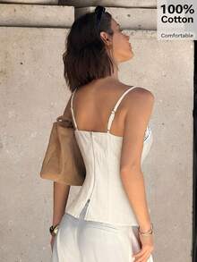 Siren Gaze 2025年春夏新款女士蕾丝边吊带背心，独特简约露脐抹胸上衣 - 杏色 - 查看 2