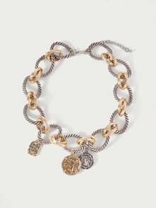 Glisma Chain Necklace, Personalized, Alloy Material, Women's Badge Design, Fashion Necklace, Geometric O-Pattern Necklace, Casual Everything - Gold - View 4