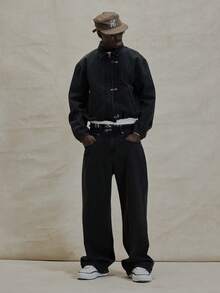 Musero Baggy Washed Clasp Fastening Detail Denim Trouser Bottoms Co Ord Sets Jeans Only Autumn Winter Essentials - Black - View 1