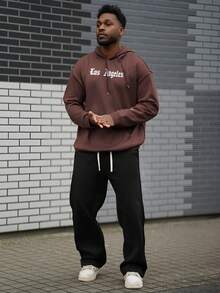 Heavens Edit Men's Los Angeles Letter Pouch Pocket Hoodie Sweatshirt, New Autumn/Winter, Long Sleeve Top - Brown - View 1