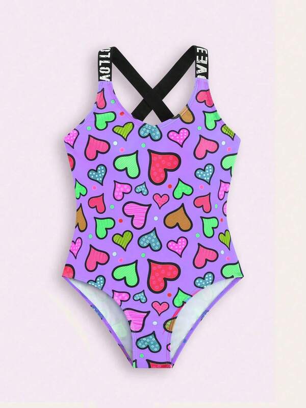 New Fashionable Girls' Colorful Heart One-Piece Swimsuit
