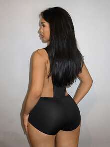 Slaydiva New Early Spring, Spring And Summer Music Festival, Valentine's Day, Casual And Simple Basic Style, Y2K, Street Sweet, Internet Sensation , Daily Date, Hot Girl Style, Sexy See-Through Round Neck, Tight Side Seam, Large Cutout, Tight Jumpsuit - Black - View 2