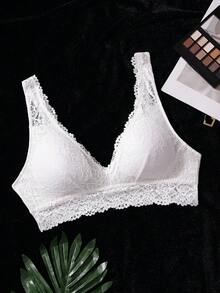1pc Women's Comfortable Wireless Lace Bra - White - View 4