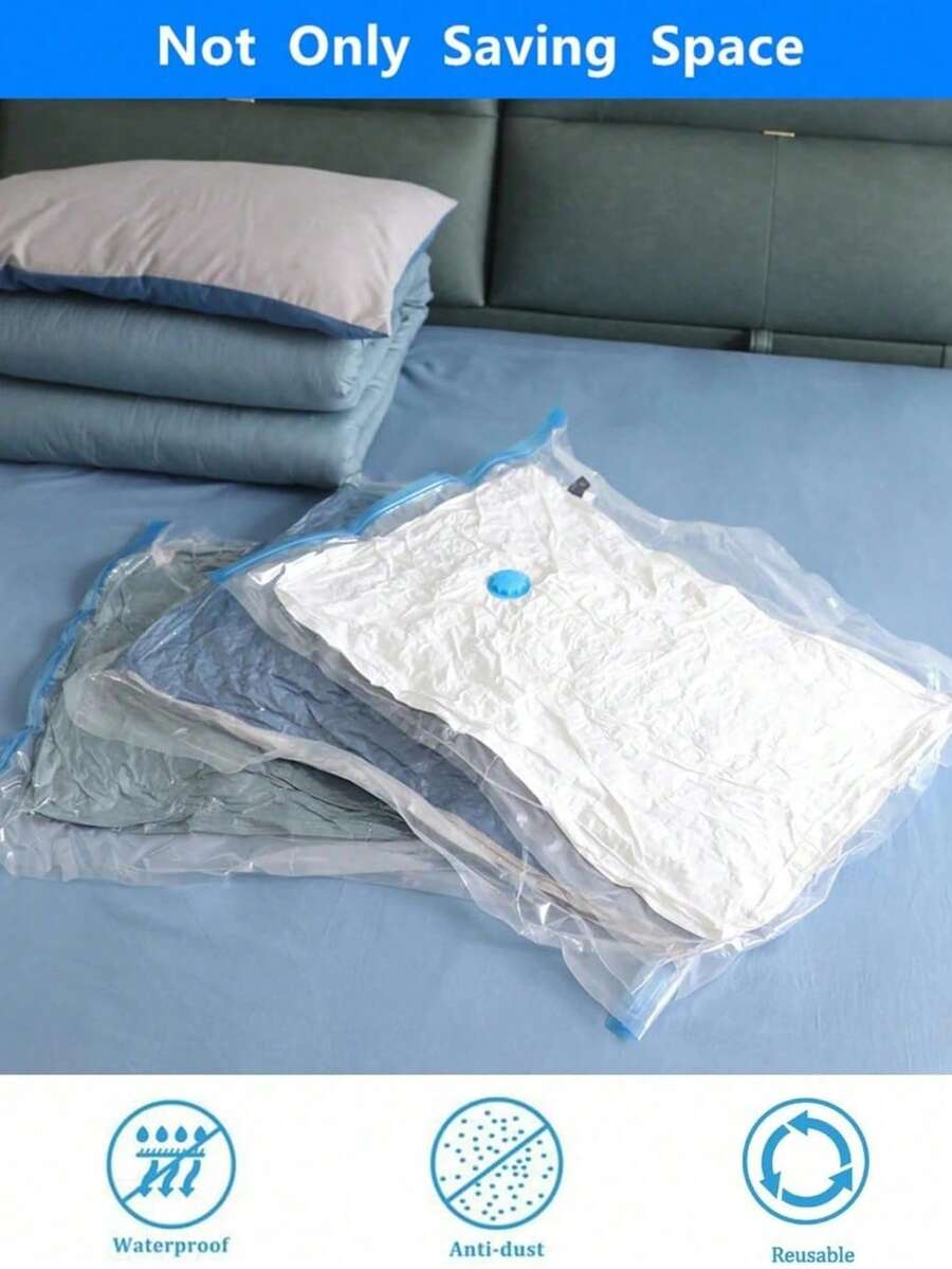 真空收纳袋,节省空间,适用于收纳被子、衣物、枕头、床上用品、毯子等;双拉链密封防漏旅行收纳袋;大容量压缩袋;可重复使用真空袋;可折叠收纳袋;印花旅行袋;氧气包装袋 - 彩色 - 查看 1