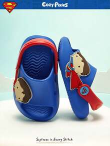 SUPERMAN X Cozy Pixies 1 双时尚百搭 DC 超级英雄可爱露趾防滑透气镂空拖鞋，男婴鞋，适合室内外穿着 - 藍色 - 查看 1