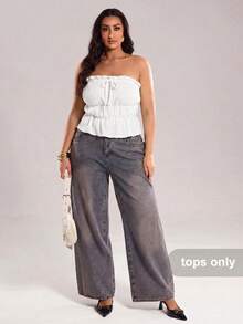 SHEIN BAE 大码女装高街黑色弹力抹胸上衣，露脐上衣，度假装，母亲节，母亲节礼物，妈妈，复活节大码女装，假日之夜，夏季外套，优雅，演唱会女装，夏季女装，夏季，性感，生日女装，婚礼，毕业典礼，夜店女装性感上衣 - 白色 - 查看 3