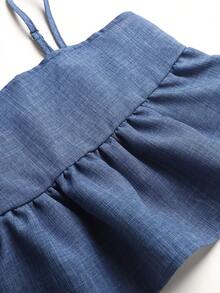 SHEIN Tween Girl Matching Casual Ruffle Trim Top And Pants Set - Blue - View 3