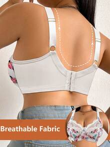 DesireSculpt 1pc Plus Size Lace Patchwork Wireless Bra - Multicolor - View 2