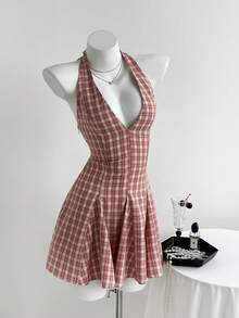 Elamini Women's Summer Dress - Casual Holiday Outfit, Sexy Halter Neck With Back Tie-Waist Design For Valentine's Day Party - Multicolor - View 3