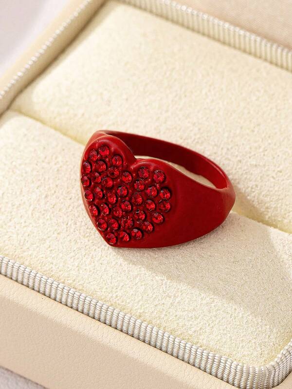 LOTSLUV 1 件休闲甜美红心水钻装饰戒指，适合女性日常佩戴、工作、社交活动、情人节珠宝礼物、妈妈、母亲、母亲节、礼物