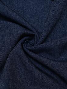 Breezaya Women's Denim Effect Fabric Open Front Split Hem Design Elegant Minimalist Blue Long Sleeve Dress - Blue - View 7