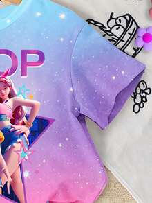 2pcs/Set Baby Girl Casual K-POP Korean Style Cartoon Girl Pentagram Colorblock Tie-Dye Short Sleeve Round Neck T-Shirt And Matching Shorts Set, Suitable For Holiday Casual Wear - Multicolor - View 4
