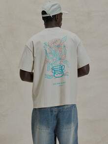 Musero 落肩短袖圆领大后背印花T恤，春夏必备单品 - 杏色 - 查看 2