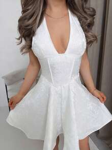 Jemour 女式杏色蝴蝶结迷你连衣裙 - 杏色 - 查看 3