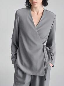 Ontre 2026 Spring/Summer New Casual/Work Solid Color Tie-Wrap Design Blazer - Grey - View 4