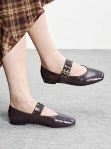 CUCCOO BIZCHIC 复古方头玛丽珍鞋，女士浅口皮鞋，厚底一脚蹬乐福鞋 - 棕色 - 查看 1