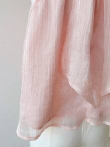 SHEIN Blusa elegante y dulce de gasa fruncida con cuello alto y línea A, con decoración de lazo en la espalda, para niñas preadolescentes, primavera/verano - Rosa - Ver 4