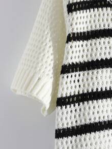 GlowEve Women's Vacation Casual Striped Hollow-Out Knit Top And Shorts 2 Pieces Set - Black and White - View 5