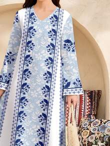 Tween Girls' V-Neck Floral Print Casual Loose Party & Outing Dress - Multicolor - View 4