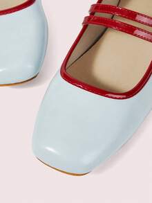 CUCCOO DOLLMOD 女士红色格子玛丽珍鞋，平底方头，校园风日系可爱低跟鞋，春季鞋款，春假复活节圣诞节适用。 - 淺藍色 - 查看 8