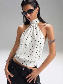 LYSMO 女士休闲爱心印花露背吊带背心，适合夏季、海滩、音乐节等场合，可用作沙滩罩衫、休闲比基尼、舒适泳装或装饰性沙滩装。高领拉链针织吊带背心，无袖，简约休闲，适合日常通勤。 - 彩色 - 查看 3