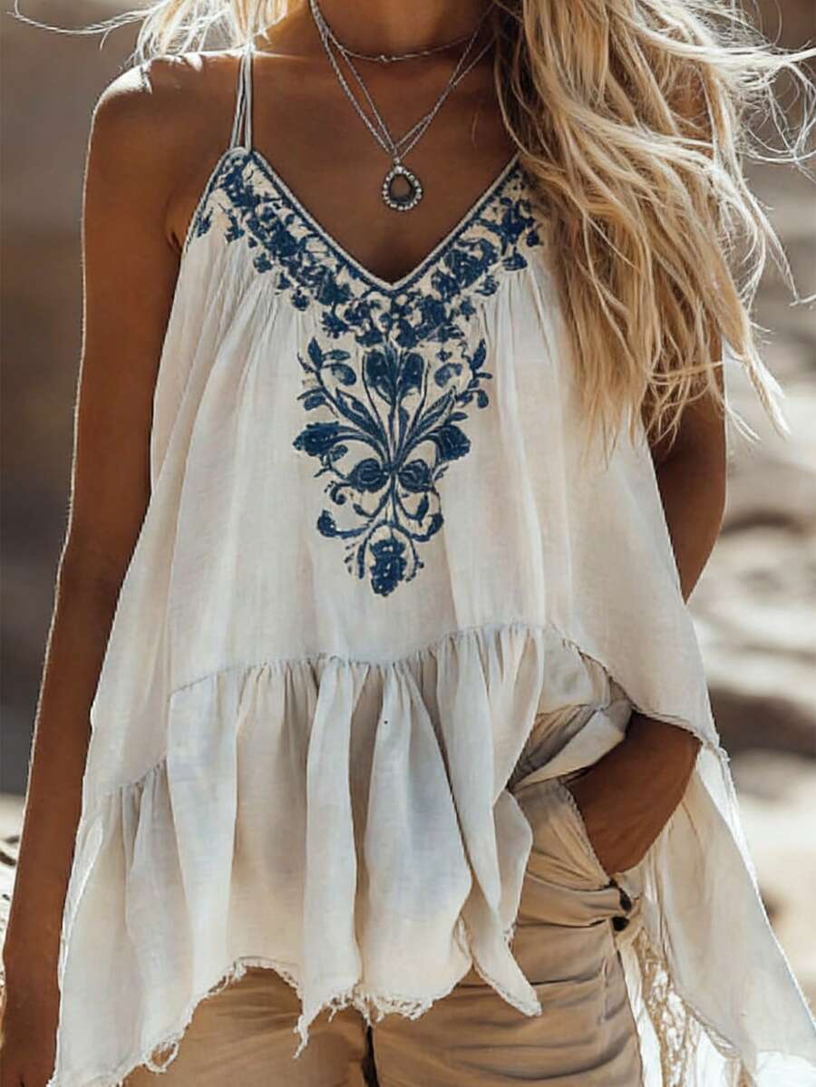 EMERY ROSE 女士撞色印花吊带背心 - 白色 - 查看 1