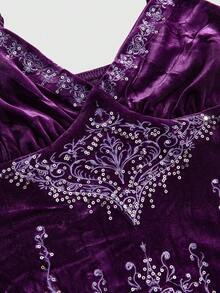 ROMWE Goth Spring/SummervacationWomen's Vintage Sequin Embroidered Velvet Camisole - Purple - View 3