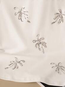 GlowEve Women's French Sexy Heavy Sequin Embroidery Pattern Stylish Mesh Splicing Short Sleeve T-Shirt, Summer - White - View 5