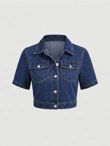 Sweetra Women's Casual European Style Short Denim Jacket And Coat - Dark Wash - View 3