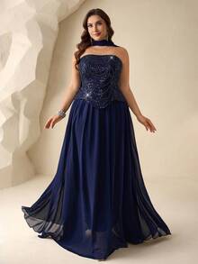 Coutiva Đầm dạ hội sang trọng đính sequin lấp lánh, cao cấp dành cho tiệc chiêu đãi và các buổi liên hoan. - Màu xanh hải quân - Xem 8