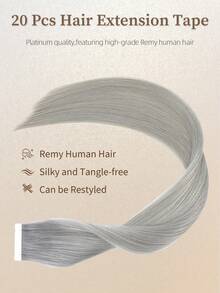 50g 20Pcs Tape In Human Hair Extensions, Silver Gray Straight Remy Hair, Salon‑Grade Quality, Silky Seamless Invisible Design, Long‑Lasting Texture With Thick Ends For Women Daily Styling - SGray - View 6