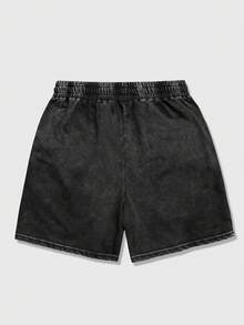 ROMWE MEN Essentials Men's Pentagram Patch Drawstring Waist Pocket Shorts - Black - View 2