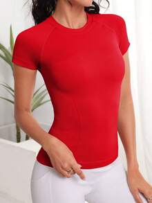 Easithlete Áo thun thể thao hở một bên vai Áo thun tập gym Áo thun bó sát Áo ba lỗ tập luyện - Đỏ - Xem 4