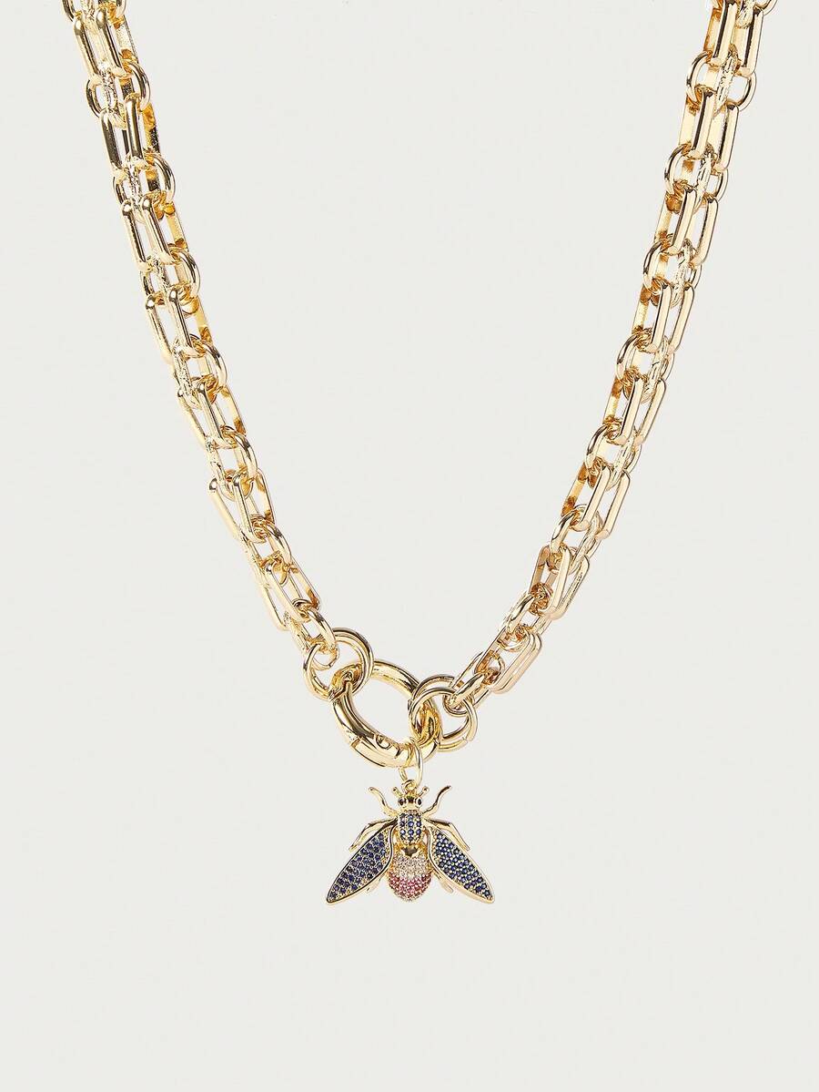 Glisma Exquisite Bling Cubic Zirconia Heart Chic Necklace Pendant Freshwater Faux Pearl Chunky Chain Luxury Jewelry Delicate Gift 2024 Valentines - Turquoise Pearl - View 1