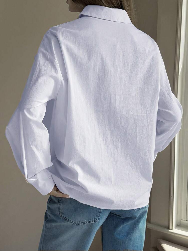 Spring/Summer Casual Blue Striped Design Office/Commute Long Sleeve White Blouse For Women
