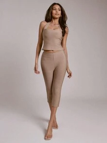 Hauture Bandage Contour Capri Legging Going Out Sexy Holiday Outfit - Khaki - View 1