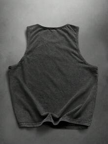 PAVTROS 男士字母刺绣圆领休闲宽松背心 - 黑色 - 查看 2