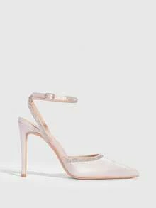 CUCCOO SZL Women's Pointed Toe Rhinestone Embellished High Heel Pumps, Sexy & Fashionable, Suitable For Christmas Party - Apricot - View 2