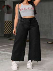 SHEIN CURVE+ Damen Jeans in Große Größen, lässig, nicht dehnbar, schwarz - Schwarz - Übersicht 6